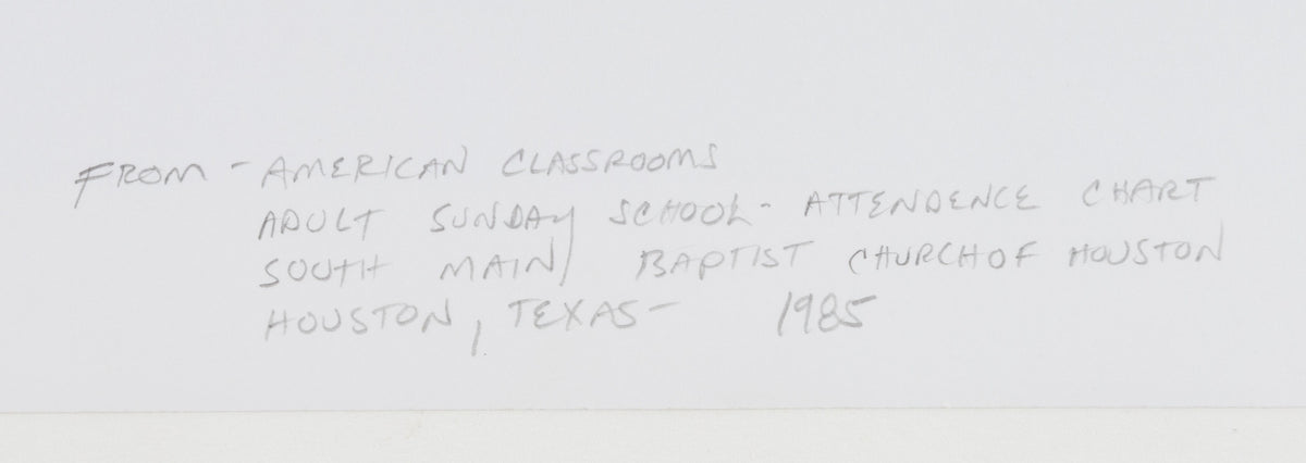 Catherine Wagner — Adult Sunday School Attendance Chart — American Classrooms, 1985 — historical auction photograph 3