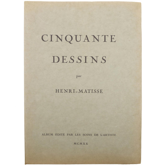 Henri Matisse, Cinquante Dessins: beige front wrapper with black title lettering and the date MCMXX
