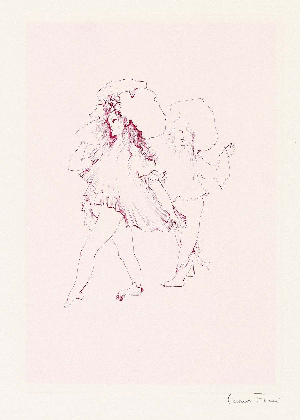 Third signed color etching from Leonor Fini’s Les Petites filles modèles, 1973, copy 113; Swann source photograph.
