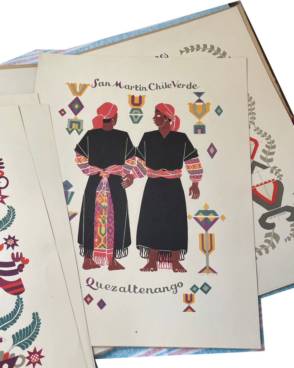 San Martin Chile Verde, Quezaltenango color plate from Trajes Indigenas de Guatemala, showing two figures in patterned dress.