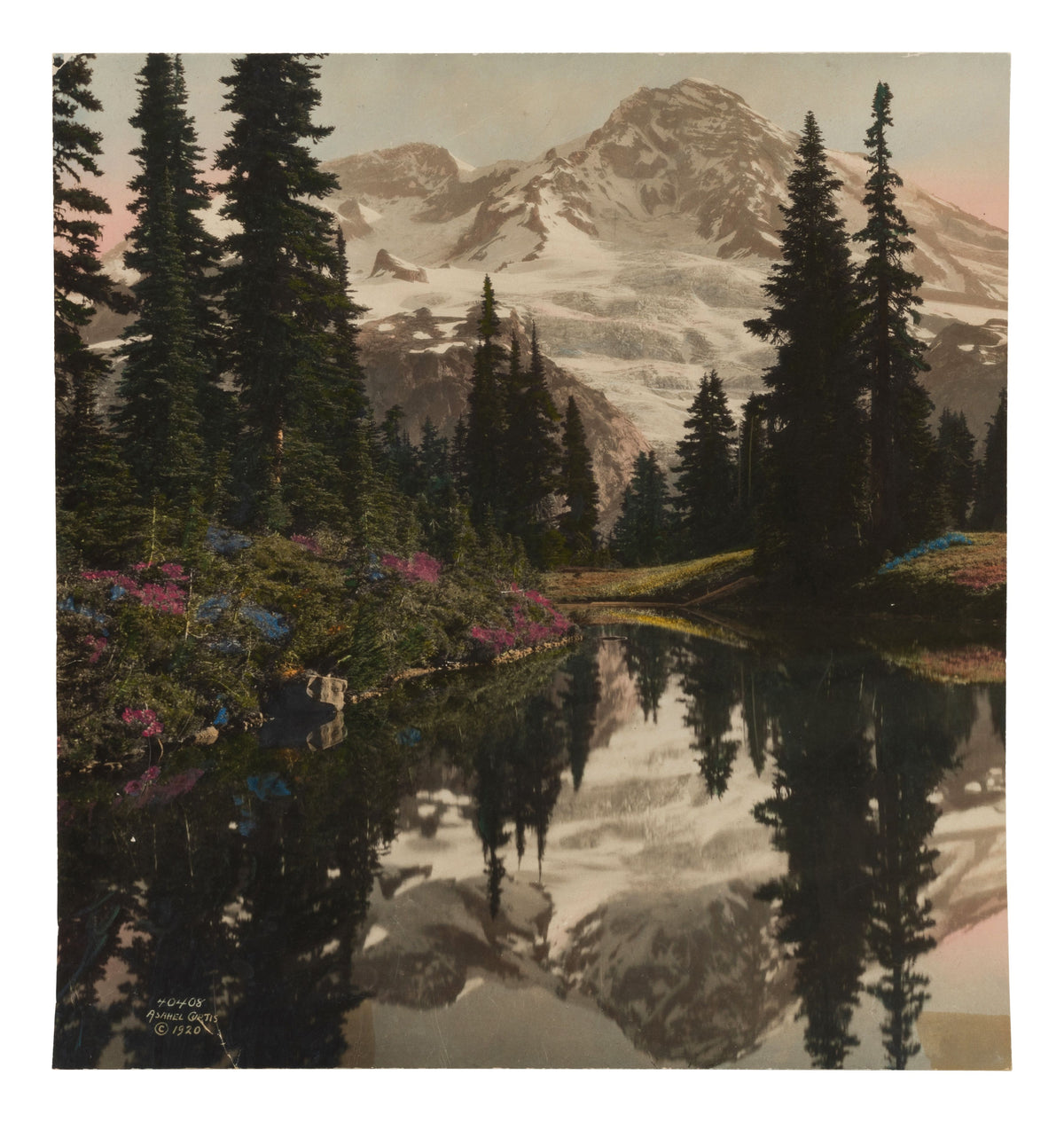Asahel Curtis — Mount Rainier, circa 1920 — Bromoil photograph with applied color — historical auction photograph 1