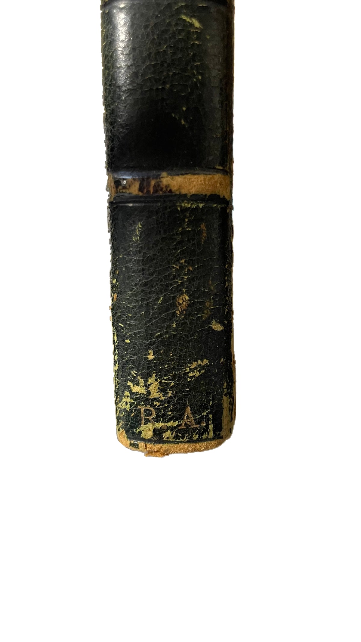 Lower green spine of Thoughts of the Emperor Marcus Aurelius Antoninus, showing the gilt initials R.A.
