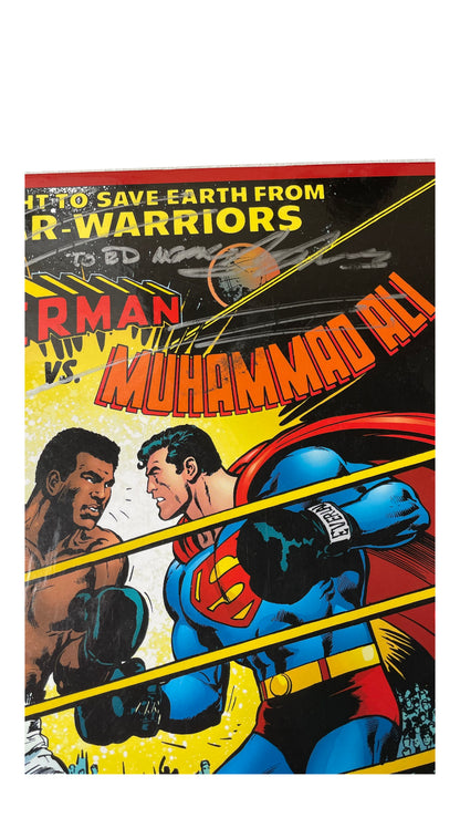 Silver-marker inscription above the boxing scene on Superman vs. Muhammad Ali's cover.