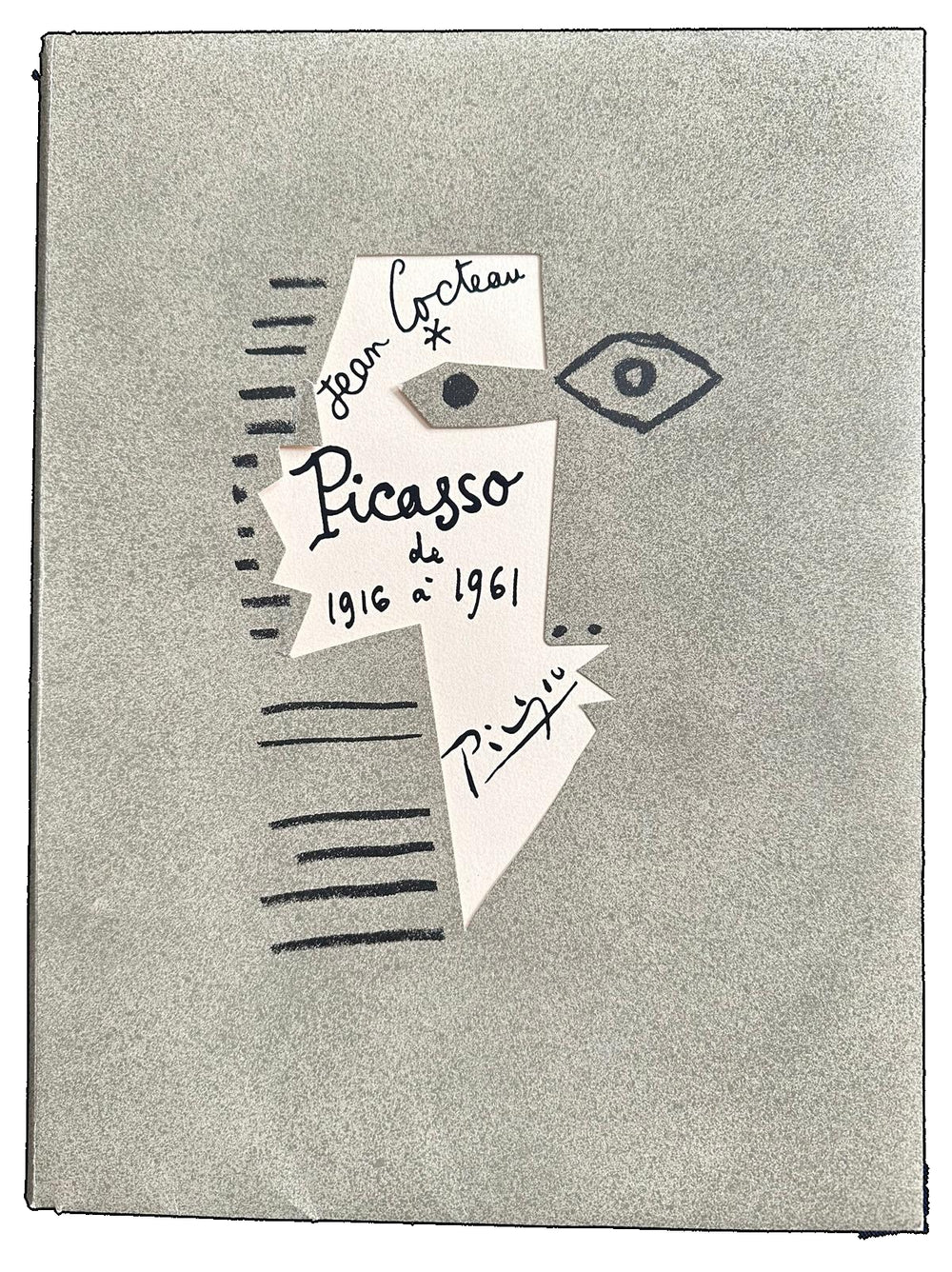 Grey cover of Picasso de 1916 à 1961 (1962), with black lettering and a stylized face around an angular pale title panel.