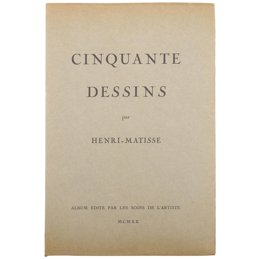 Henri Matisse, Cinquante Dessins (1920): beige front wrapper with black title lettering and the date MCMXX