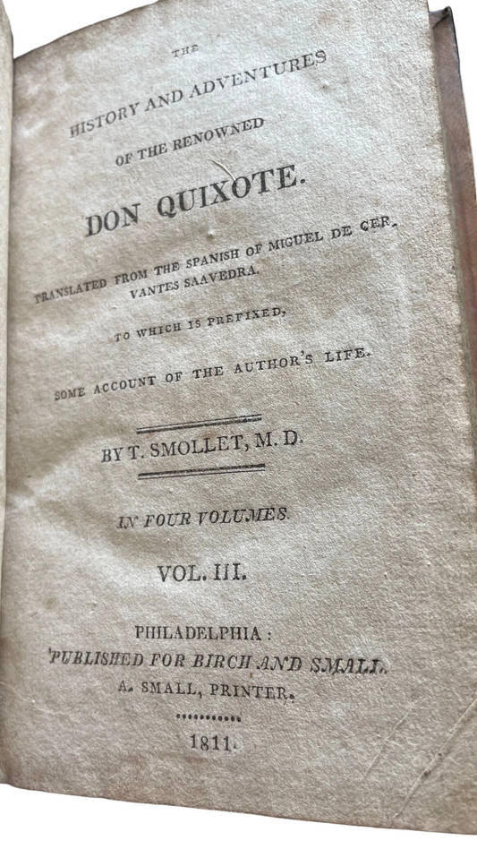 Title page of volume III of Don Quixote, translated by T. Smollett and published in Philadelphia in 1811.