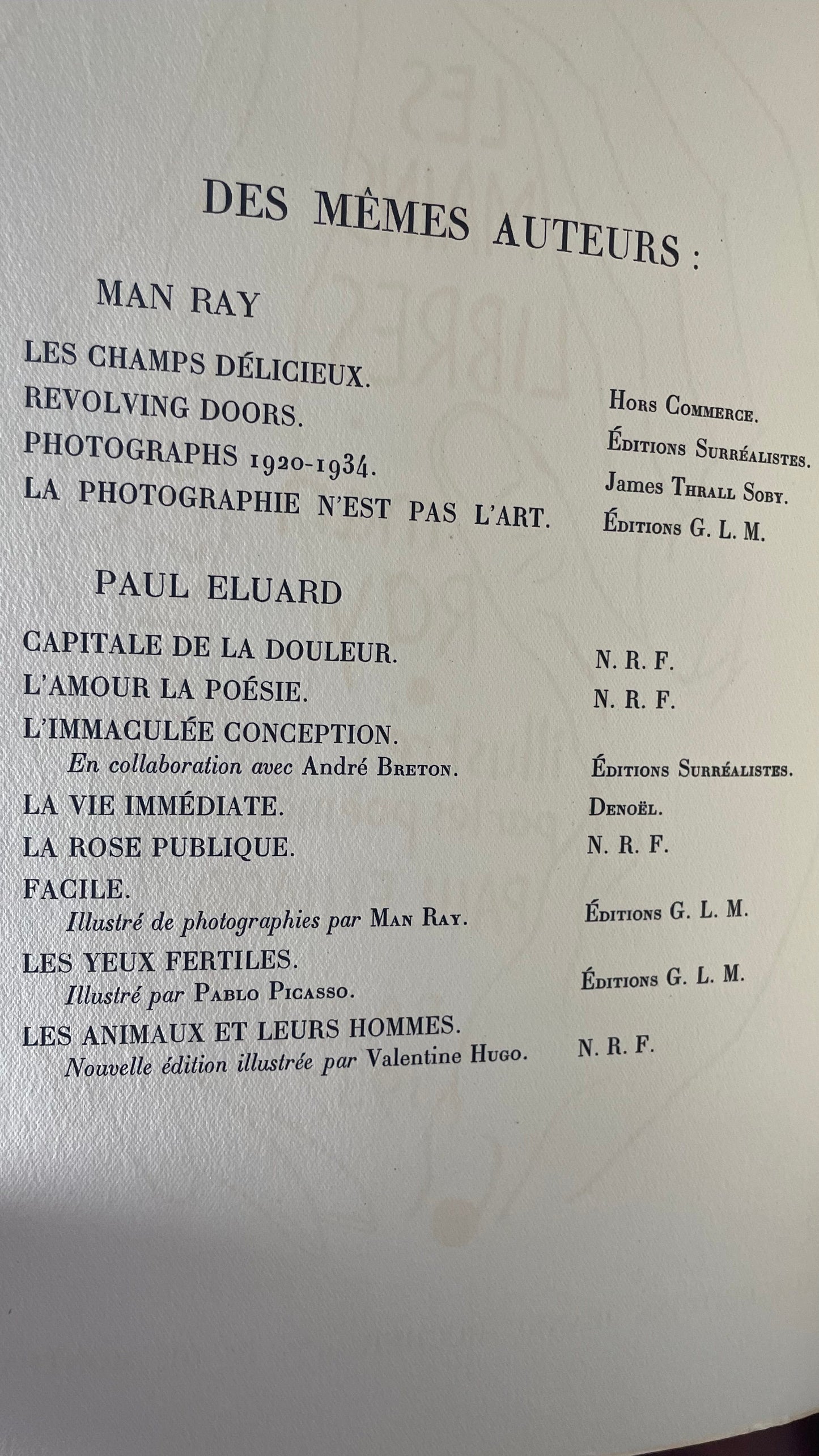 1937. Man Ray. Paul Eluard. Les Mains Libres