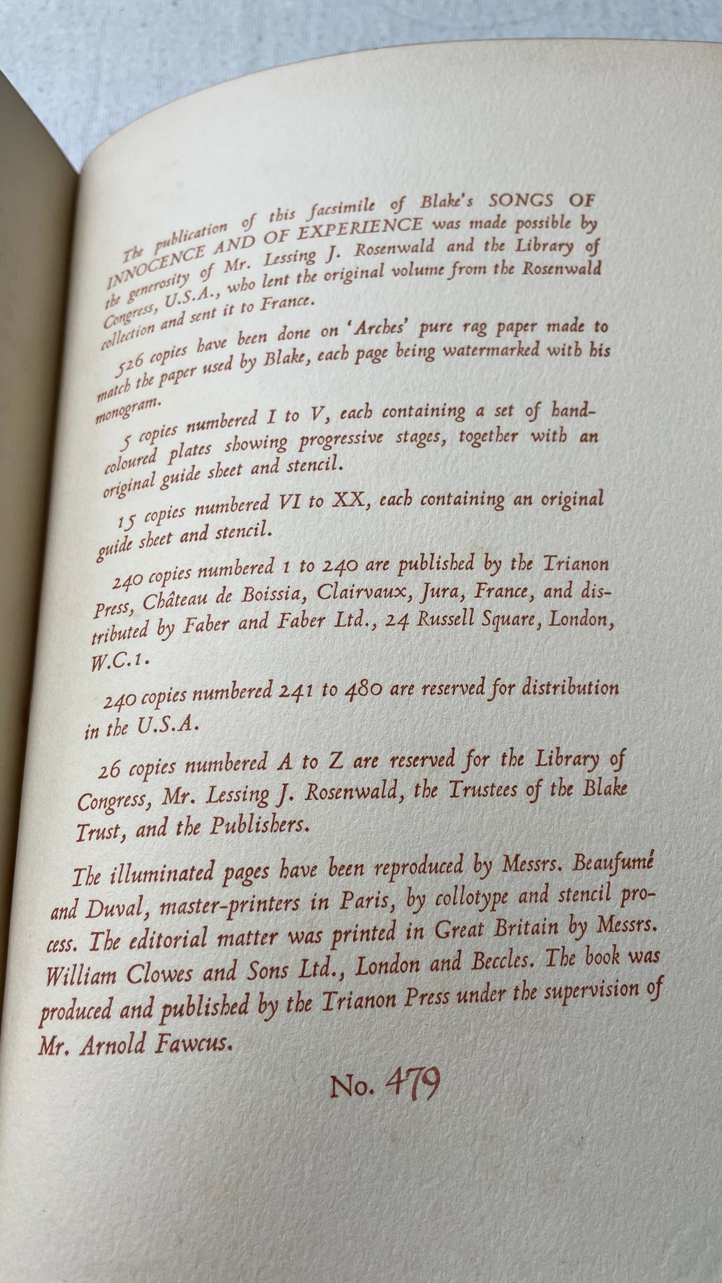 1955. William Blake. Songs of Innocence and Experience. Trianon Press.