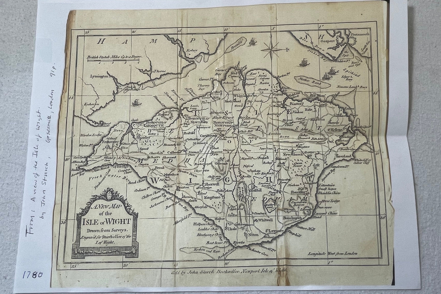 1780. A View of the Isle of Wight. John Sturch. With Original Fold-Out Map