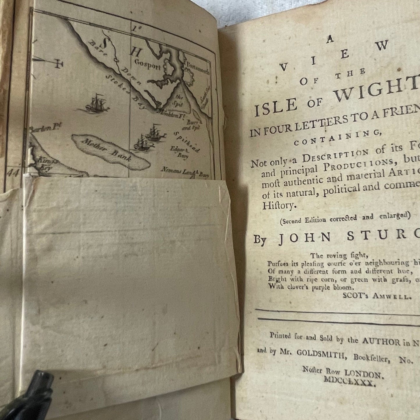 1780. A View of the Isle of Wight. John Sturch. With Original Fold-Out Map