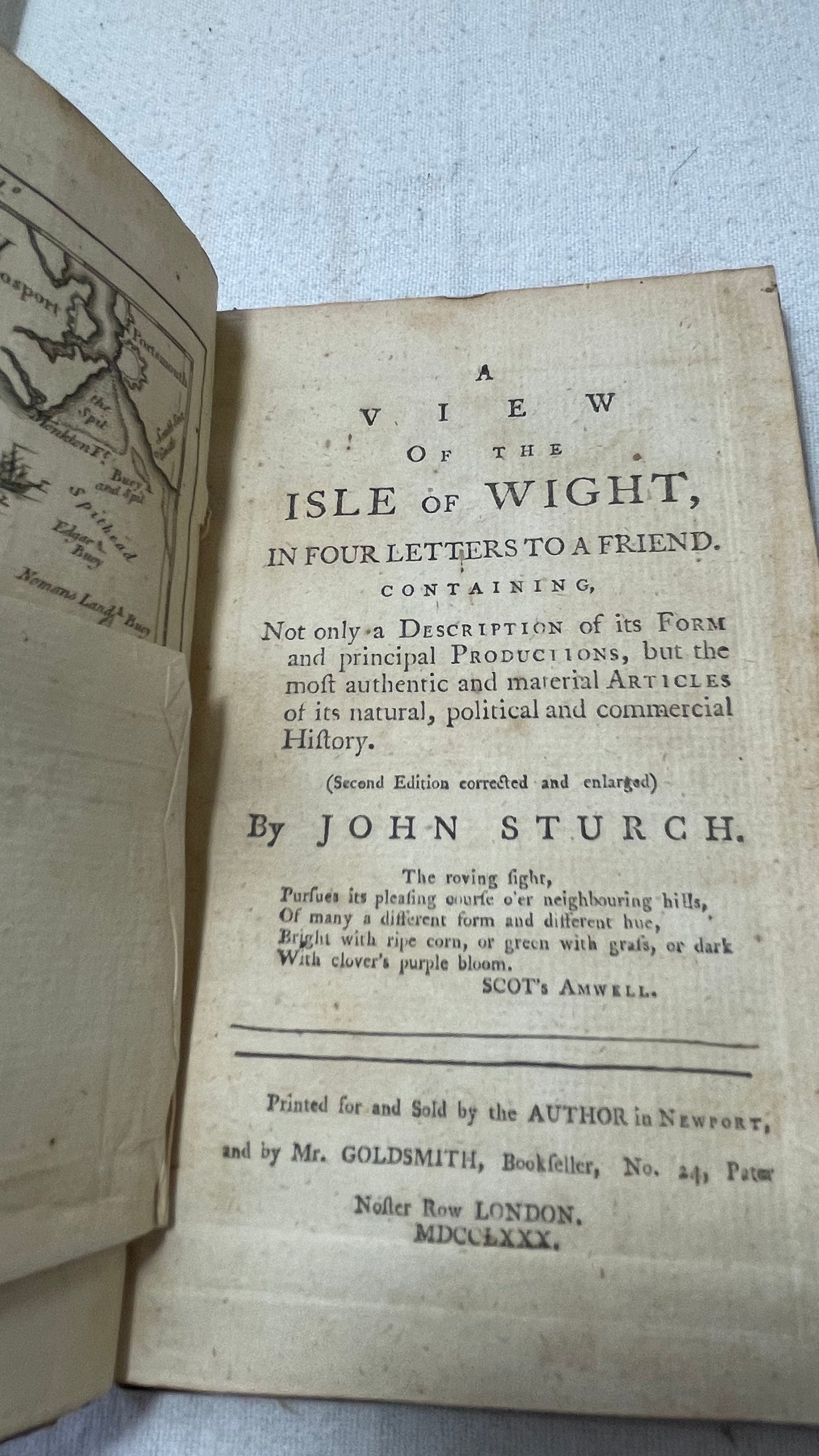 1780. A View of the Isle of Wight. John Sturch. With Original Fold-Out Map