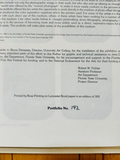 Close-up of the Colors portfolio colophon, showing the edition statement and handwritten portfolio number 142.