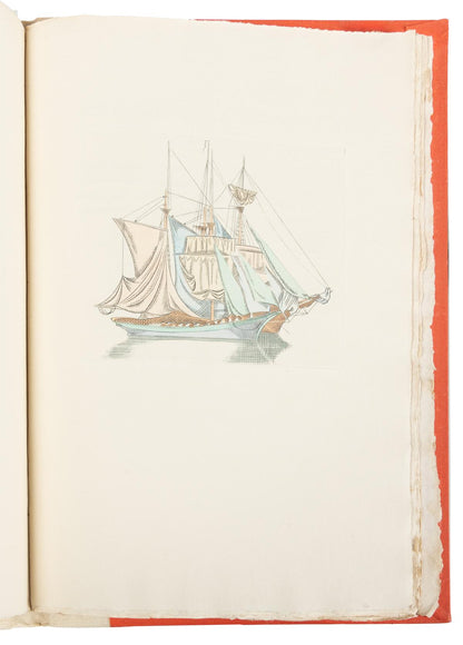 Sailing ship illustration in Sailing-Ships and Barges of the Western Mediterranean and Adriatic Seas, with pale blue and tan coloring.