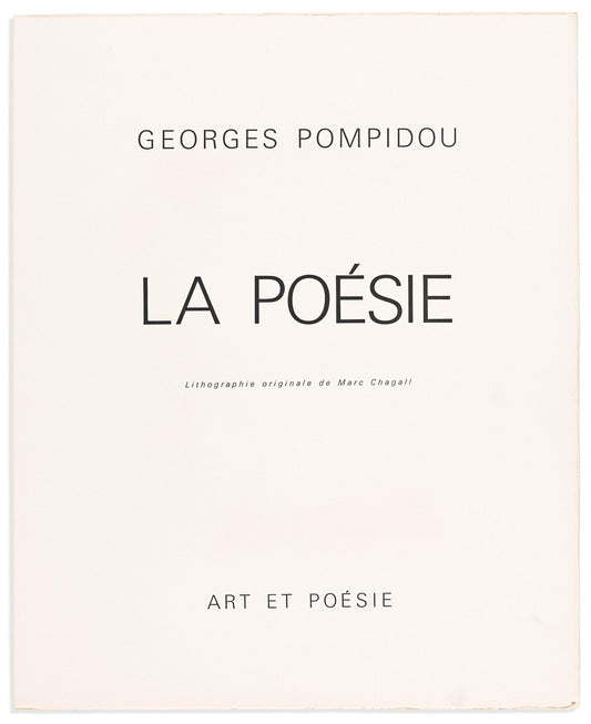 Title lettering for La Poésie (1976), with Georges Pompidou's name above and Marc Chagall's credit below.