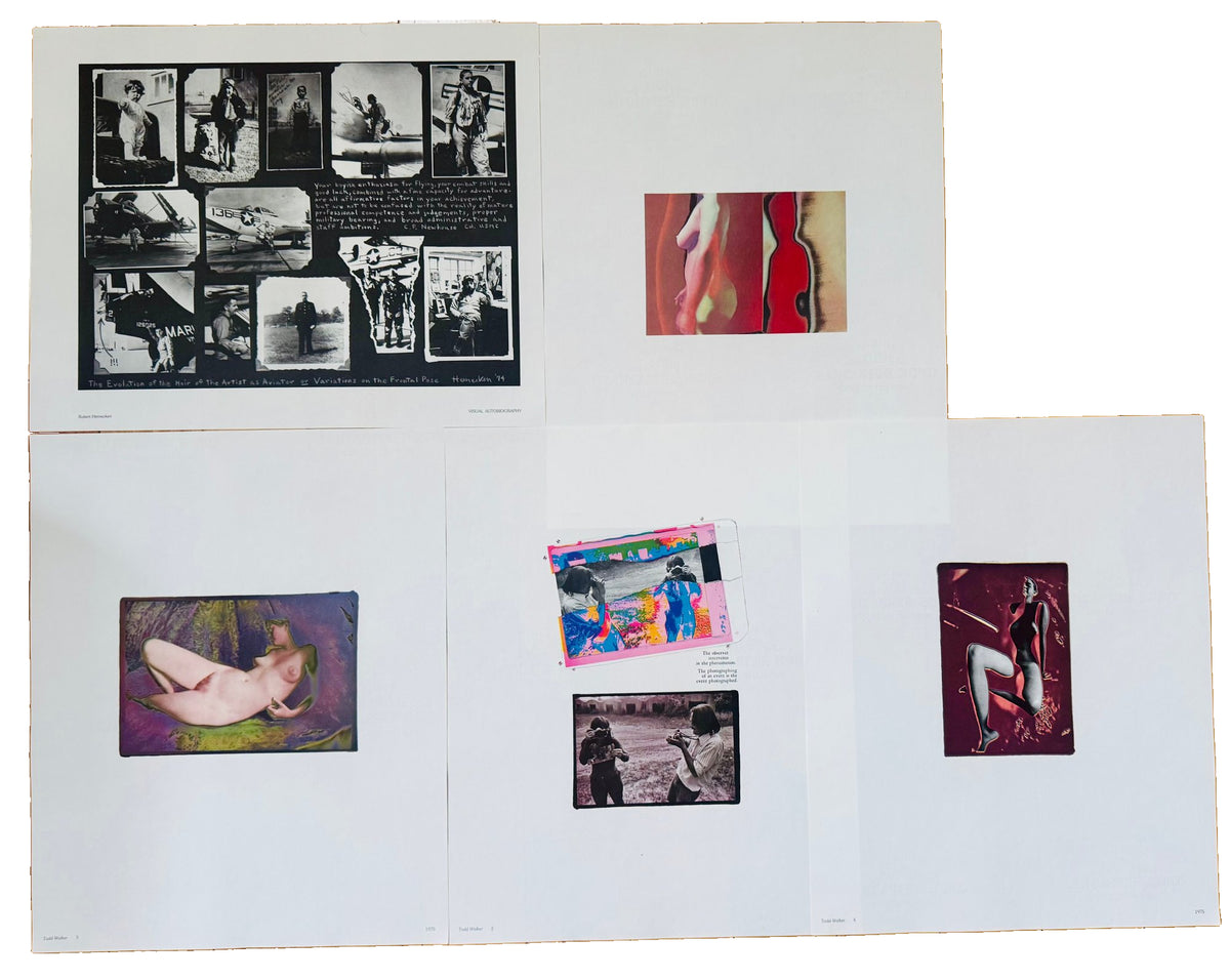 Five prints from Colors arranged together, with photographic collages, nude figure studies and a paired image of people with cameras.