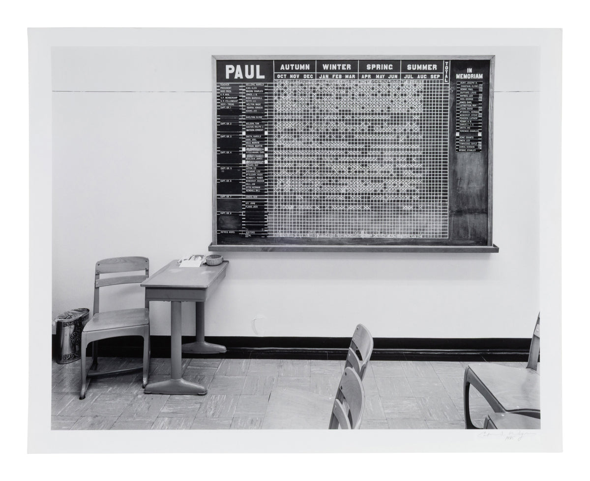 Catherine Wagner — Adult Sunday School Attendance Chart — American Classrooms, 1985 — historical auction photograph 1