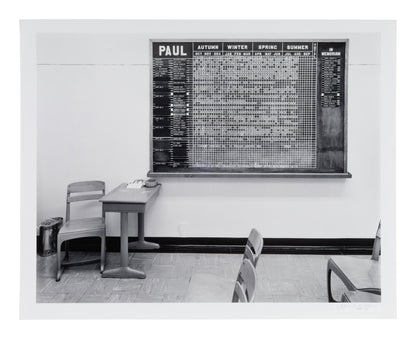 Catherine Wagner — Adult Sunday School Attendance Chart — American Classrooms, 1985 — historical auction photograph 1