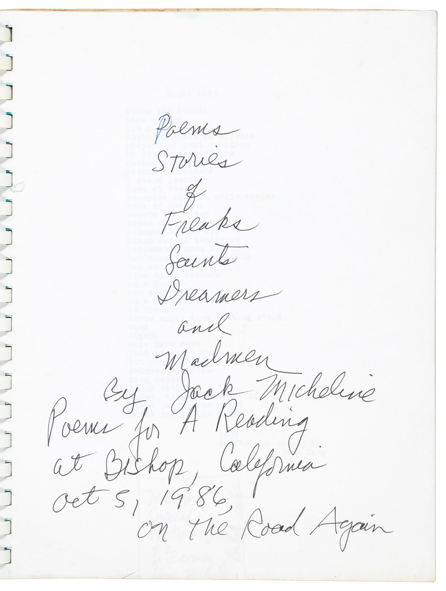 EXTREMELY RARE. Poems for a Reading at Bishop, CAL Oct. 5, 1986. Jack Micheline