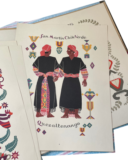 San Martin Chile Verde, Quezaltenango color plate from Trajes Indigenas de Guatemala, showing two figures in patterned dress.