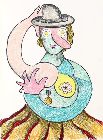 Color lithograph of a figure in a bowler hat from Variations sur l’imaginaire, 1972, hors-commerce copy 0; Swann source photograph.